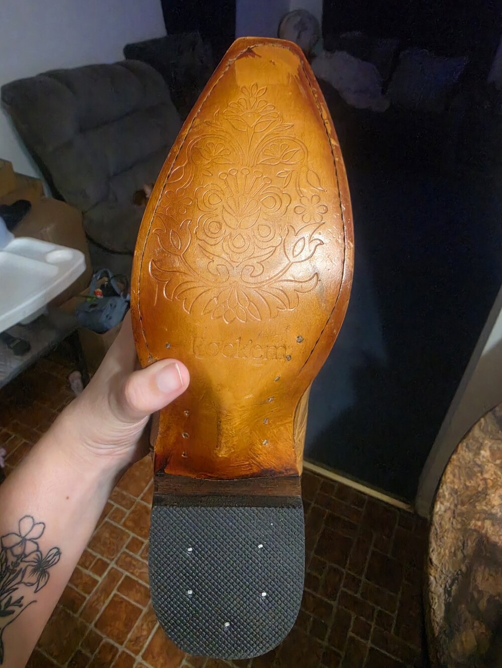 Rock Em Women's Tan Western Heeled Cowboy Boots - Picture 4 of 5
